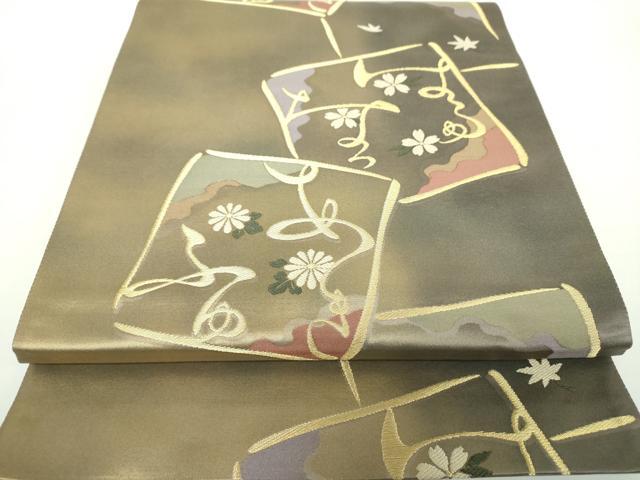 平和屋着物●六通柄袋帯 春夏秋冬 色紙重ね花文 金糸 正絹 逸品 DAAX4579ps