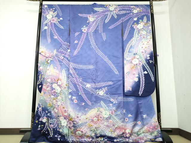 平和屋着物●豪華振袖 作家物 絞り 辻が花 千鳥 暈し染め 銀通し地 京都きもの友禅扱い 正絹 逸品 DAAX4706ps