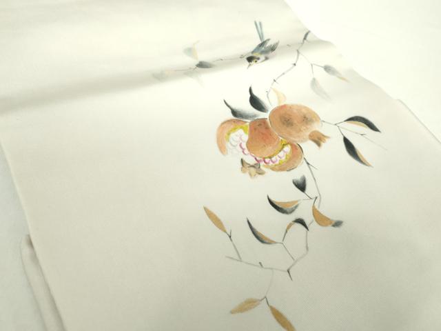 平和屋着物●塩瀬 つけ帯 手描き 休み鳥 成り物 正絹 逸品 DAAX4821ps