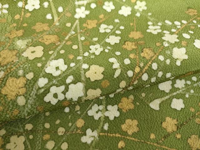 平和屋着物●つけ帯 手描き 枝花文 鬼しぼ縮緬 金彩 正絹 逸品 DAAX4823ps