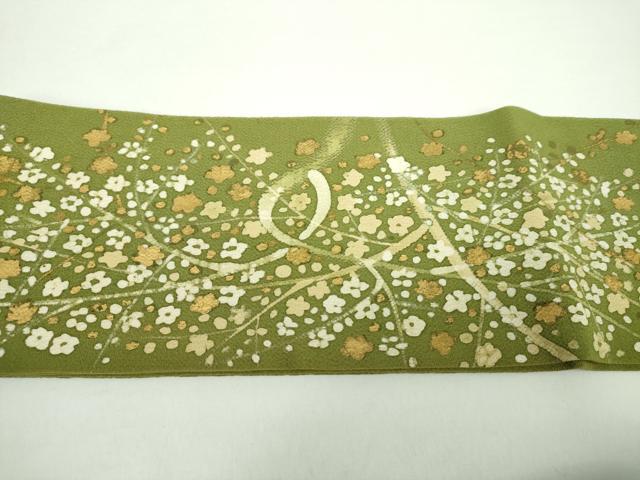 平和屋着物●つけ帯 手描き 枝花文 鬼しぼ縮緬 金彩 正絹 逸品 DAAX4823ps