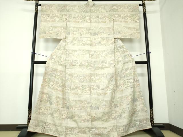 平和屋着物●生紬 訪問着 人物風景文 正絹 逸品 DAAX4950ps
