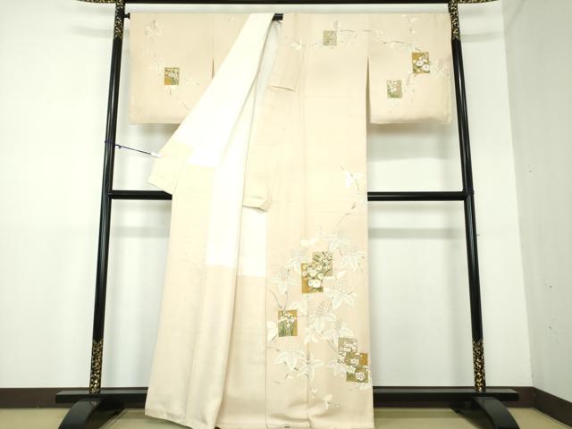 平和屋着物●訪問着 駒刺繍 色紙重ね花文 桐 金彩 正絹 逸品 DAAX4964ps