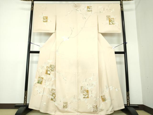 平和屋着物●訪問着 駒刺繍 色紙重ね花文 桐 金彩 正絹 逸品 DAAX4964ps
