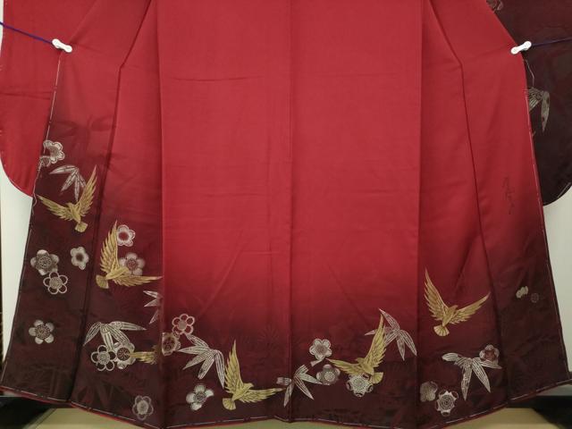 平和屋着物●染色作家 斉藤三才 振袖 寿光織 三才鳥 松竹梅 暈し染め 金銀糸 正絹 逸品 未使用 DAAX4993ps