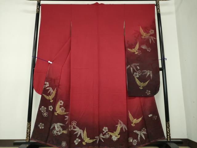 平和屋着物●染色作家 斉藤三才 振袖 寿光織 三才鳥 松竹梅 暈し染め 金銀糸 正絹 逸品 未使用 DAAX4993ps
