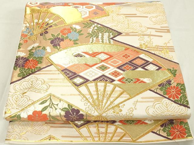 平和屋着物◎六通柄袋帯 唐織 扇面有職文 金糸 正絹 逸品 DAAX5194cd
