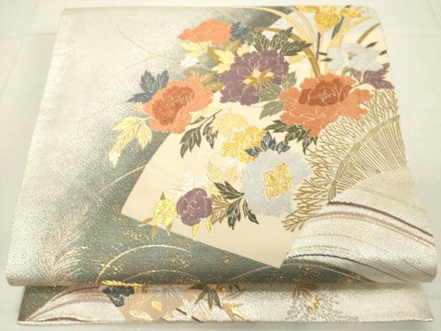 平和屋着物◎六通柄袋帯 唐織 地紙花文 金銀糸 正絹 逸品 DAAX5196cd