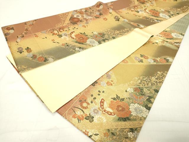 平和屋着物◎六通柄袋帯 切嵌花蝶文 金糸 正絹 逸品 DAAX5208cd