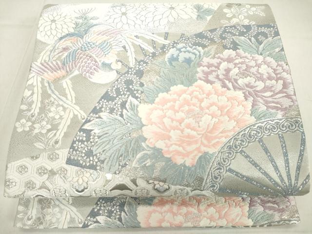 平和屋着物◎六通柄袋帯 唐織 鳳凰花文 銀糸 正絹 逸品 DAAX5258cd