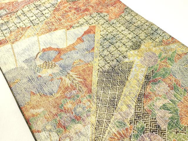 平和屋着物◎六通柄袋帯 扇花鳥文 金銀糸 正絹 逸品 DAAX5277cd