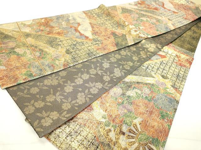 平和屋着物◎六通柄袋帯 扇花鳥文 金銀糸 正絹 逸品 DAAX5277cd