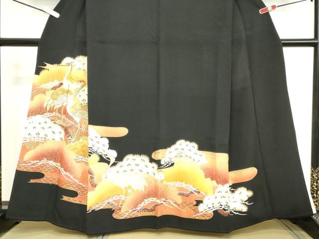 平和屋着物■豪華黒留袖 刺繍 群鶴吉祥松文 金彩 正絹 逸品 DAAX5298cd
