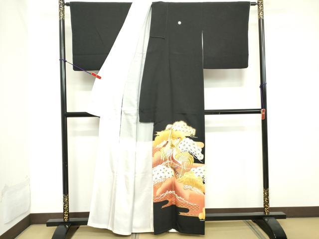 平和屋着物■豪華黒留袖 刺繍 群鶴吉祥松文 金彩 正絹 逸品 DAAX5298cd