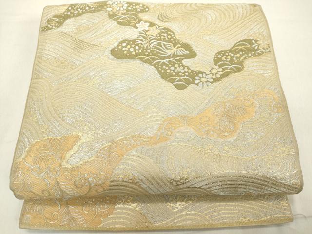 平和屋着物◎六通柄京袋帯 立波花鳥文 金銀糸 正絹 逸品 DAAX5377cd