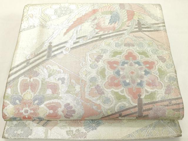 平和屋着物◎六通柄袋帯 鳳凰花文 銀糸 正絹 逸品 DAAX5433cd