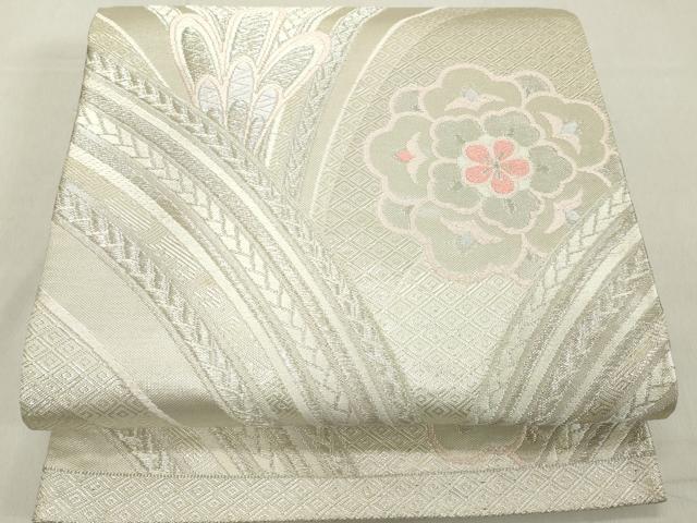 平和屋着物◎六通柄袋帯 唐織 孔雀花文 銀糸 正絹 逸品 DAAX5438cd
