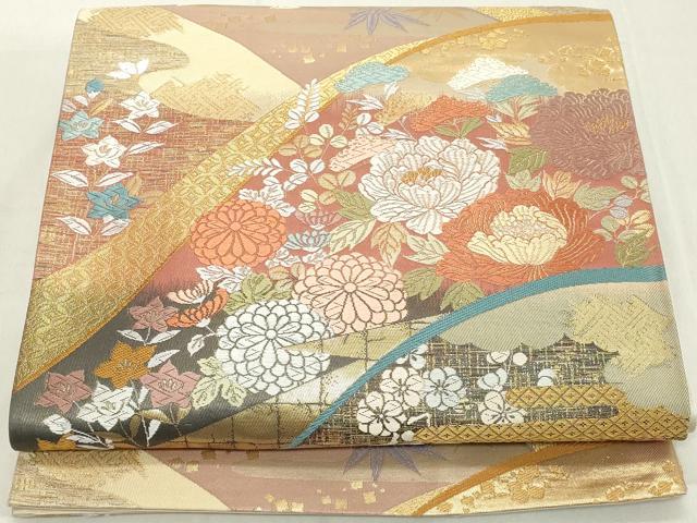 平和屋着物◎六通柄袋帯 唐織 草花文 金糸 正絹 逸品 DAAX5460cd