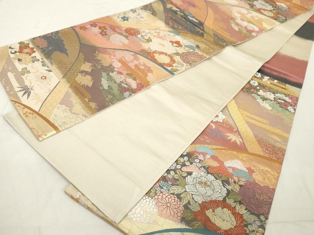 平和屋着物◎六通柄袋帯 唐織 草花文 金糸 正絹 逸品 DAAX5460cd