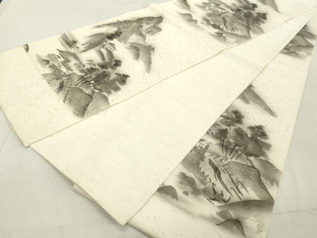 平和屋着物◎六通柄袋帯 髭紬 手描き 風景文 正絹 逸品 DAAX5464cd