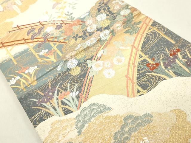 平和屋着物◎六通柄袋帯 唐織 渡橋花文 金糸 正絹 逸品 DAAX5466cd