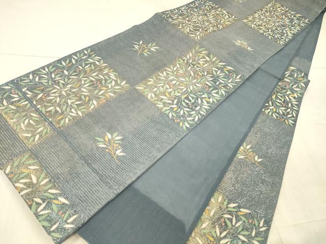 平和屋着物*夏物 六通柄袋帯 南天文 金銀糸 正絹 逸品 DAAX5524cm
