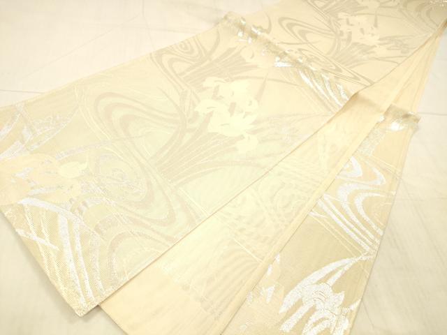 平和屋着物*夏物 六通柄袋帯 流水杜若文 銀糸 正絹 逸品 DAAX5538cm