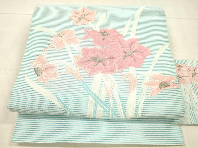 平和屋着物*夏物 絽綴れ 八寸名古屋帯 草花文 銀糸 正絹 逸品 DAAX5549cm