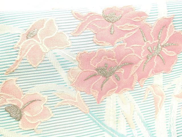 平和屋着物*夏物 絽綴れ 八寸名古屋帯 草花文 銀糸 正絹 逸品 DAAX5549cm