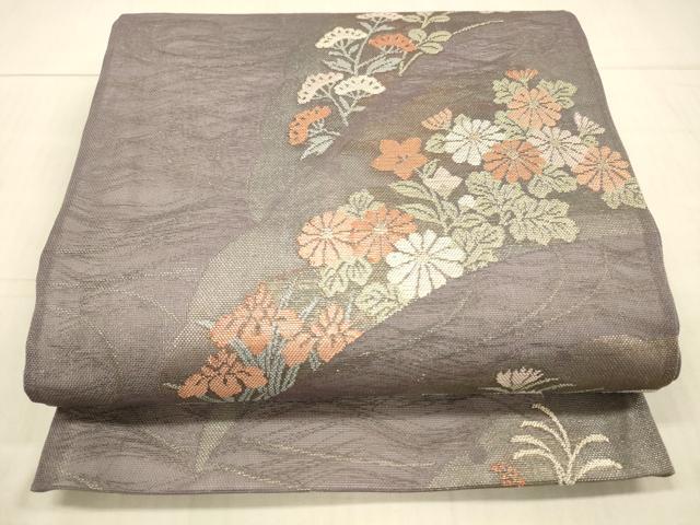 平和屋着物*夏物 六通柄袋帯 流水雪芝籬花文 金糸 正絹 逸品 DAAX5558cm
