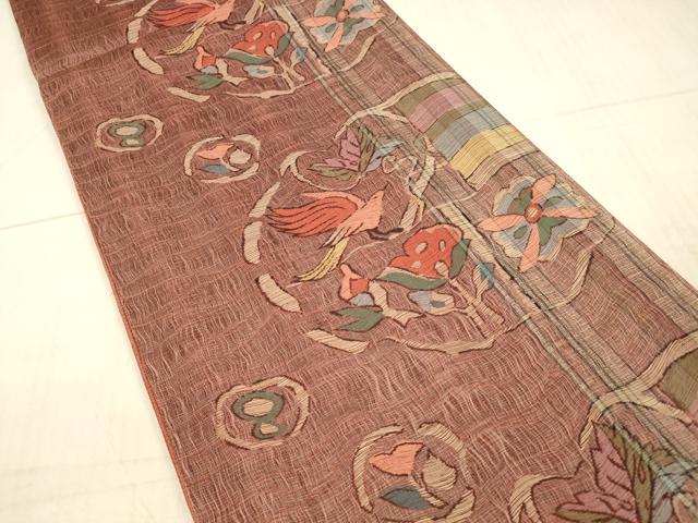 平和屋着物*夏物 西陣 六通柄袋帯 花鳥文 証紙付き 正絹 逸品 DAAX5562cm
