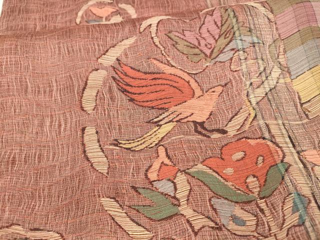 平和屋着物*夏物 西陣 六通柄袋帯 花鳥文 証紙付き 正絹 逸品 DAAX5562cm