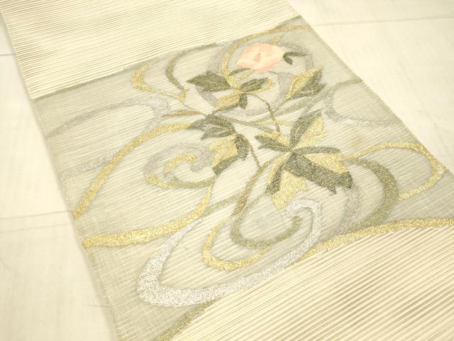平和屋着物*夏物 絽綴れ 太鼓柄袋帯 流水枝花文 金銀糸 正絹 逸品 DAAX5569cm