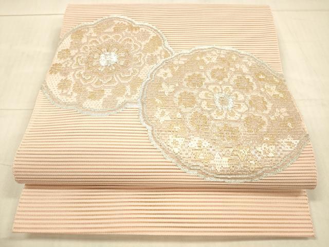 平和屋着物*夏物 絽綴れ 八寸名古屋帯 駒刺繍 花絵皿文 金銀糸 正絹 逸品 DAAX5573cm
