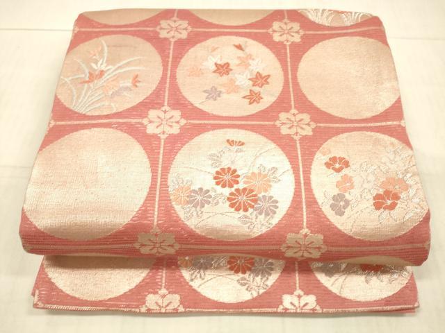 平和屋着物*夏物 六通柄袋帯 草花丸文 金銀糸 正絹 逸品 DAAX5575cm