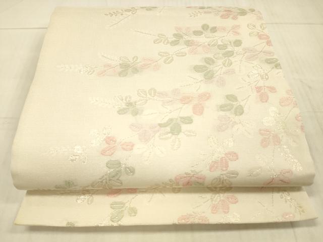 平和屋着物*夏物 六通柄袋帯 枝葉文 銀糸 正絹 逸品 DAAX5593cm