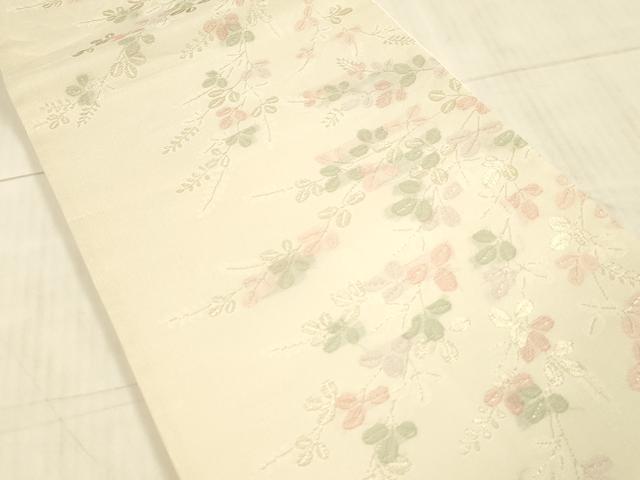 平和屋着物*夏物 六通柄袋帯 枝葉文 銀糸 正絹 逸品 DAAX5593cm