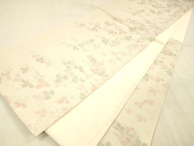 平和屋着物*夏物 六通柄袋帯 枝葉文 銀糸 正絹 逸品 DAAX5593cm