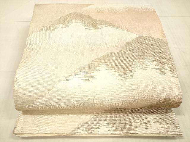 平和屋着物*夏物 六通柄袋帯 遠山文 銀糸 正絹 逸品 DAAX5605cm