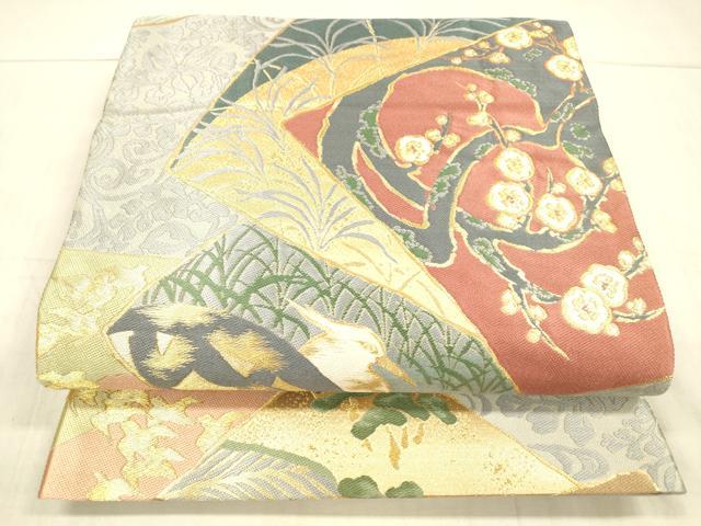 平和屋着物●六通柄袋帯 唐織 風景枝花文 金糸 正絹 逸品 DAAX5607cm