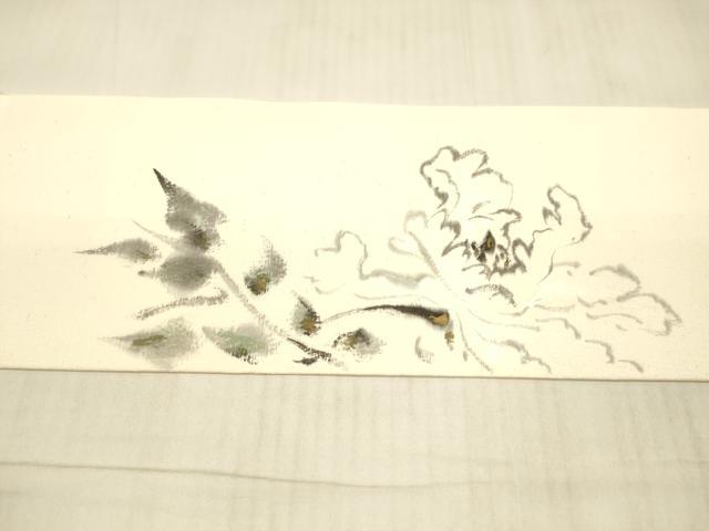 平和屋着物●九寸名古屋帯 作家物 手描き 紬地 草花文 金彩 正絹 逸品 DAAX5644cm