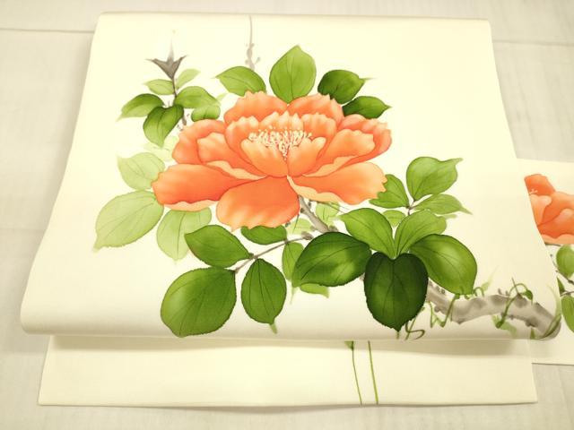 平和屋着物●塩瀬 内山晴祥 手描き 九寸名古屋帯 枝花文 正絹 逸品 DAAX5650cm