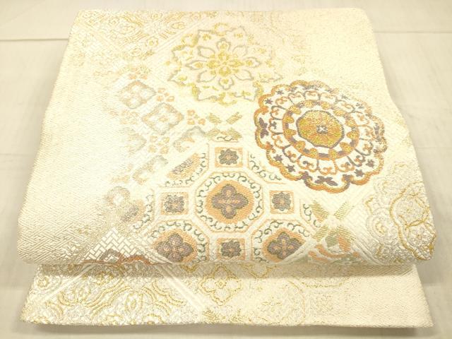 平和屋着物●六通柄袋帯 佐賀葵織 正倉院花文 金糸 正絹 逸品 DAAX5653cm