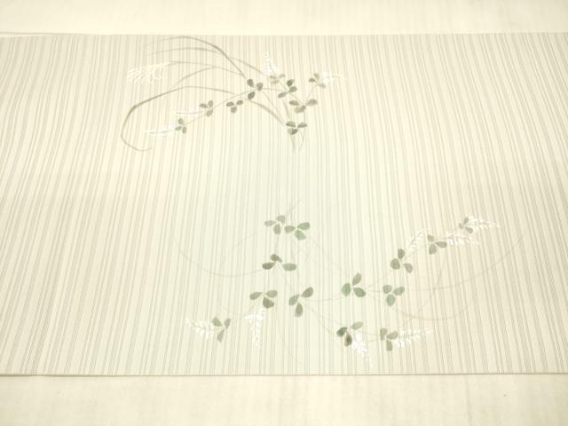 平和屋着物*夏物 変わり絽塩瀬 九寸開き名古屋帯 手描き 草葉文 蛍 銀彩 正絹 逸品 DAAX5675cm