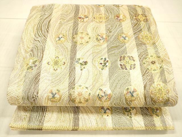 平和屋着物＊夏物 六通柄袋帯 花鳥文 金糸 正絹 逸品 DAAX5677cm