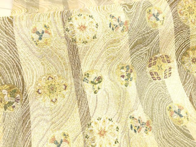 平和屋着物*夏物 六通柄袋帯 花鳥文 金糸 正絹 逸品 DAAX5677cm