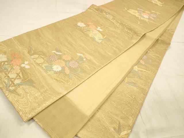 平和屋着物*夏物 六通柄袋帯 唐織 水辺に咲く 金糸 正絹 逸品 DAAX5686cm