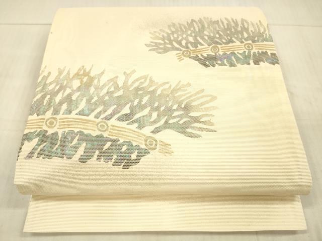 平和屋着物*夏物 太鼓柄袋帯 螺鈿箔 籬文 銀糸 正絹 逸品 DAAX5689cm