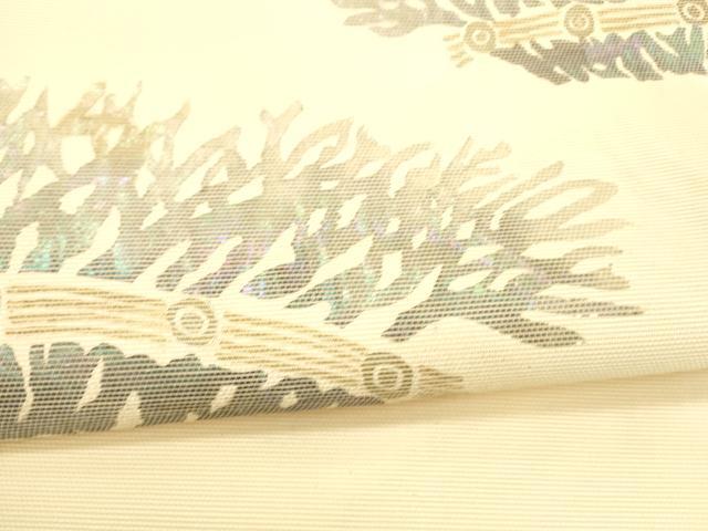 平和屋着物*夏物 太鼓柄袋帯 螺鈿箔 籬文 銀糸 正絹 逸品 DAAX5689cm