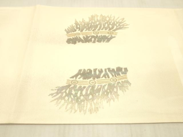 平和屋着物*夏物 太鼓柄袋帯 螺鈿箔 籬文 銀糸 正絹 逸品 DAAX5689cm